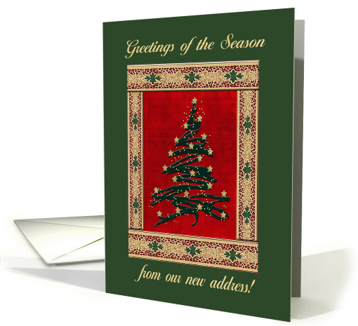 Green Christmas Tree with Gold Stars on Red, from our new address card