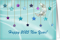 Happy New Year Crescent Moon & Hanging Stars 2025 Custom Text card