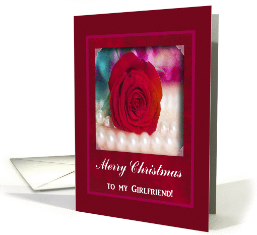 Merry Christmas to Girlfriend, Red Rose and Pearls card (534051)