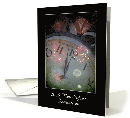 2025 New Year Invitation Clock and Fireworks Custom Text card (537088)