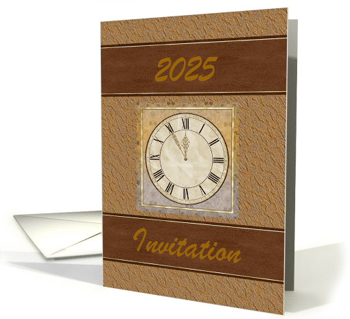 2025 with Clock on Coral Gold Damask Design Custom Text card (543114)