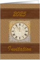 2025 with Clock on Coral Gold Damask Design Custom Text card