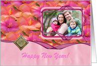 Pink, Peach, Coral Hibiscus with Ribbon, Gem Look, Sign of Hibiscus card