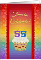 Cupcake with Number Candles, Time to Celebrate 55 Years Old Invitation card