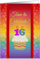 Cupcake with Number Candles, Time to Celebrate 16 Years Old Invitation card
