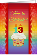 Cupcake with Number Candles, Time to Celebrate 13 Years Old Invitation card
