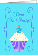 Cupcake Number 2 Candle with Flame, Time to Party Invitation card