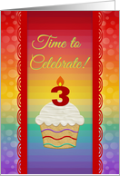 Cupcake with Number Candles, Time to Celebrate 3 Years Old Invitation card