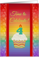 Cupcake with Number Candle, Time to Celebrate 4 Years Old Invitation card