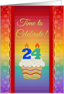 Cupcake with Number Candles, Time to Celebrate 24 Years Old Invitation card