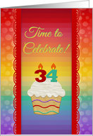 Cupcake with Number Candles, Time to Celebrate, 34 Years Old Party card