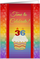 Cupcake with Number Candles, Time to Celebrate, 36 Years Old Party card