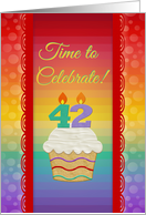 Cupcake with Number Candles, Time to Celebrate 42 Years Old Invitation card