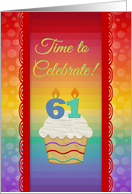 Cupcake with Number Candles, Time to Celebrate 61 Years Old Invitation card