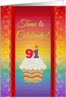 Cupcake with Number Candles, Time to Celebrate 91 Years Old Invitation card