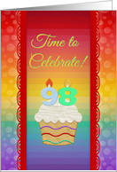 Cupcake with Number Candles, Time to Celebrate 98 Years Old Invitation card