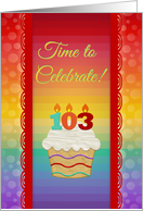 Time to Celebrate, 103 Years Old, Colorful Cupcake Invitation card