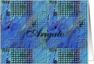 Blue Green Abstract Design, Thank you in Japanese, Arigato card