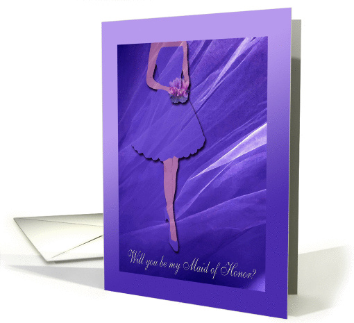 Deep Purple Dress with Bouquet, Will you be my Maid of Honor? card