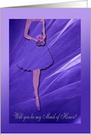 Deep Purple Dress with Bouquet, Will you be my Maid of Honor? card