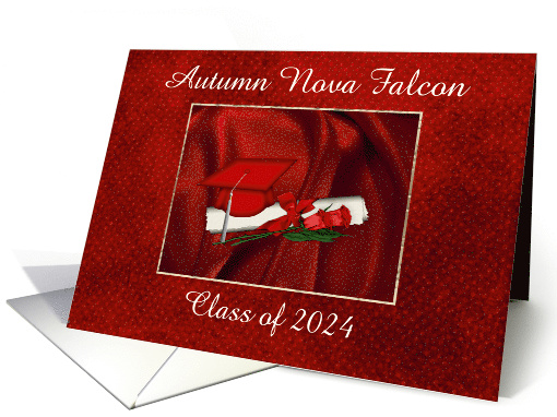 Class of 2024, Graduation Cap & Diploma with Red Roses, For Her card