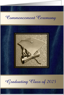 2025, Cap and Diploma, Commencement Ceremony, Gold & Blue, Custom Text card