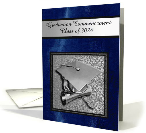 2024, Cap & Diploma, Graduation Commencement, Silver & Blue card