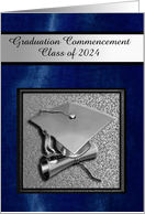 2024, Cap & Diploma, Graduation Commencement, Silver & Blue card