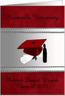 2025, Cap & Diploma, Commencement Ceremony, Silver & Red, Custom Text card