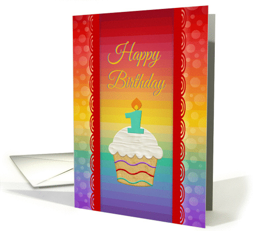 Happy Birthday, 1 Years Old, Colorful Cupcake card (573913)