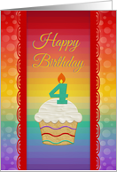 Happy Birthday, 4 Years Old, Colorful Cupcake card