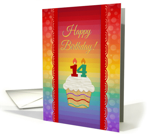 Happy Birthday, 14 Years Old, Colorful Cupcake card (573970)
