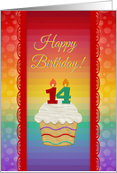 Happy Birthday, 14 Years Old, Colorful Cupcake card