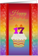 Cupcake with Number Candles, 17 Years Old Birthday card