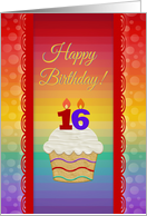 Colorful Cupcake, Happy Birthday 16 Years Old Birthday card