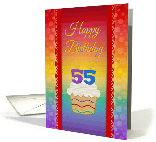 Cupcake with Number Candles, 55 Years Old Birthday card (574018)