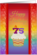 Cupcake with Number Candles, 75 Years Old Birthday card