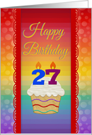 Cupcake with Number Candles, 27 Years Old Birthday card