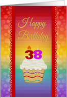 38 Years Old, Colorful Cupcake, Birthday Greetings card
