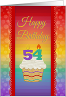 54 Years Old, Colorful Cupcake, Birthday Greetings card