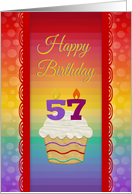 57 Years Old, Colorful Cupcake, Birthday Greetings card