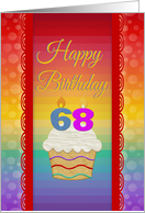 68 Years Old, Colorful Cupcake, Birthday Greetings card