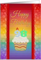 98 Years Old, Colorful Cupcake, Birthday Greetings card