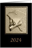 Graduation Congratulations, Cap & Diploma in Gold & Black, Congratulat card