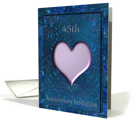 45th Anniversary Invitation, Painted Jeweled Like Heart, Sapphire card