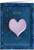 45th Anniversary Invitation, Painted Jeweled Like Heart, Sapphire card
