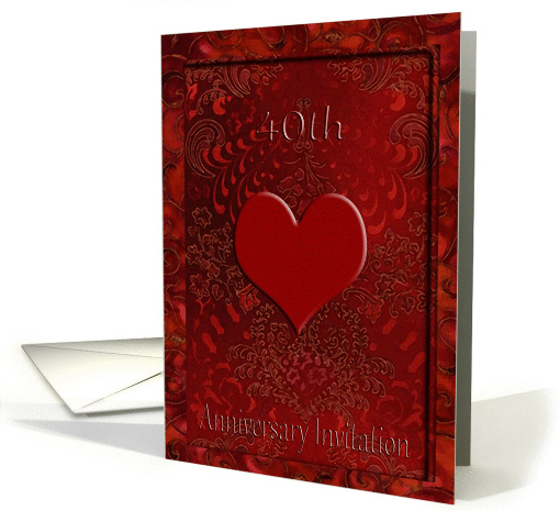 40th Anniversary Invitation, Painted Jeweled Like Heart, Ruby card