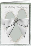 White Bow on Pastel Green Coral Heart, 35th Wedding Anniversary card