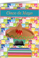 Big Sombrero, Big Mostache in Color Poncho, Cinco de Mayo card