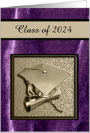 Graduation Cap with Diploma, 2024, Commencement, Purple and Gold card